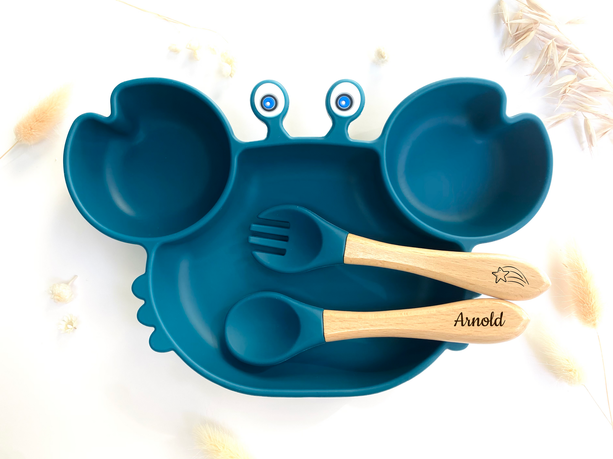 Coffret Repas Bébé Guizmofy - Assiette Ventouse Crabe + Bol + Bavoir Silicone - Sans BPA